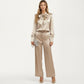 Satin Bow Neck Blouse with Long Puff Sleeves and Wide Cuffs