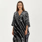 Floral Print Kaftan Maxi Dress with V-Neck Button Front and Flowy Batwing Sleeves