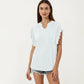 Short Sleeve Top with Flutter Ruffle Sleeves and Split V Neck Relaxed Fit Casual Shirt
