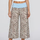 Contrast Foldover Waistband Leopard Print Cropped Trousers