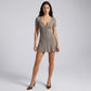 Short Sleeve Rib Knit Mini Dress with Button Front and Scoop Neck