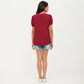 Short Sleeve Swiss Dot Top with Lace Trim V-Neck and Puff Sleeves