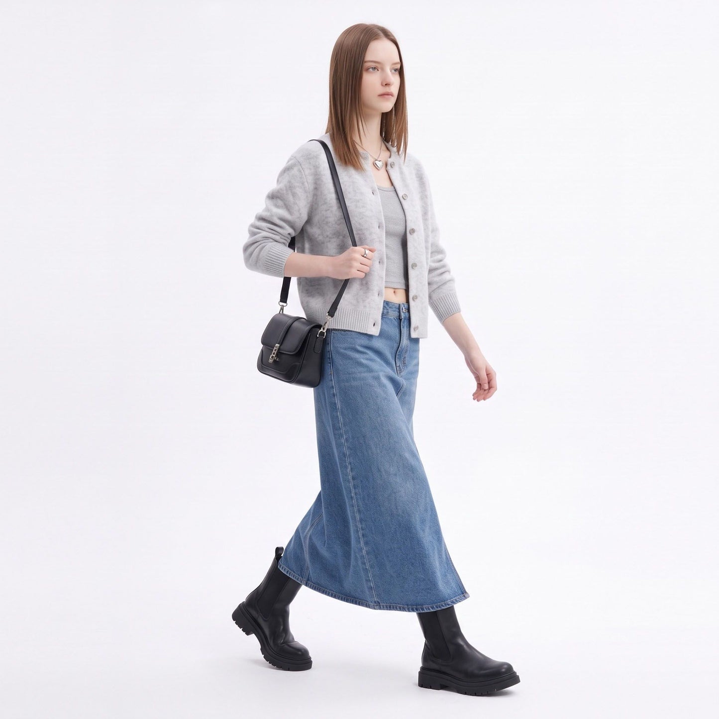 Soft Brushed Knit Crewneck Button Front Cardigan Sweater