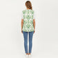 Short Sleeve Top with Leopard Print Mesh Sleeves Round Neck Relaxed Fit Casual Shirt