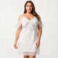 Plus Size Chiffon Chemise Ruffle Sleeve Lace Trim Nightgown Adjustable Strap Sleep Dress