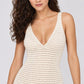 Open Knit V Neck Sleeveless Mini Dress with Ruffle Hem
