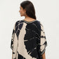 Abstract Print Maxi Caftan Dress with V-Neckline Short Sleeves and Relaxed Draped Silhouette