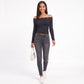 Off-the-Shoulder Lace Trim Long Sleeve Crop Top