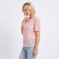 Sheer Floral Embroidered Top Pearl Neckline Short Sleeve Blouse