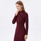 Long Sleeve Stand Collar Sheath Dress with Asymmetric Button Detail