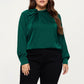 Plus Size Long Sleeve Blouse with Tie Neck Detail Relaxed Fit Silky Smooth Fabric