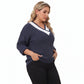 Plus Size Contrast Collar V-Neck Ribbed Sweater