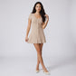 Short Sleeve Rib Knit Mini Dress with Button Front and Scoop Neck