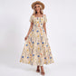 Floral Maxi Dress Square Neck Short Sleeve A Line Button Front Dress