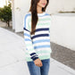 Striped Knit Sweater with Long Sleeves and Relaxed Fit