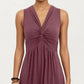 Sleeveless V Neck Midi Dress with Front Twist Detail and Flowy A Line Silhouette