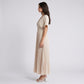 Pleated Maxi Dress with V-Neckline Short Flutter Sleeves Smocked Waist and Flowy A-Line Skirt