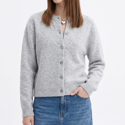 Soft Brushed Knit Crewneck Button Front Cardigan Sweater