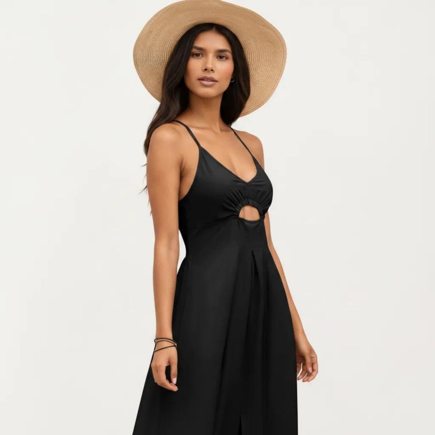 Sleeveless Maxi Dress with Cutout Front and Smocked Back