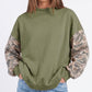 Camo Sleeve Mock Neck Long Sleeve Pullover Sweatshirt