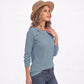 Waffle Knit Button Shoulder Raglan Long Sleeve Top