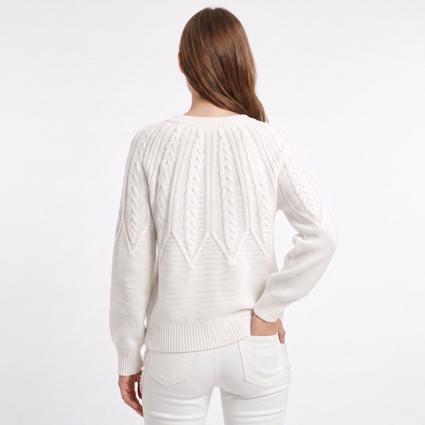 Cable Knit Crew Neck Long Sleeve Pullover Sweater