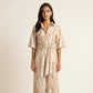 Printed Wide Leg Jumpsuit Button Front Short Sleeve Tie Waist Relaxed Fit One Piece