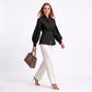 Puff Sleeve Peplum Blazer with Stand Collar and Button Front