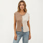 Sleeveless Colorblock Knit Vest with Button Front and Ribbed Trim