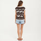 Sleeveless Floral Knit Vest Top with Crew Neck and Contrast Trim