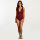 Maternity V-Neck Ribbed One-Piece Swimsuit with High Waist Design