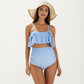 Ribbed Maternity Two-Piece Bikini Set with Ruffle Top and High-Waisted Bottom