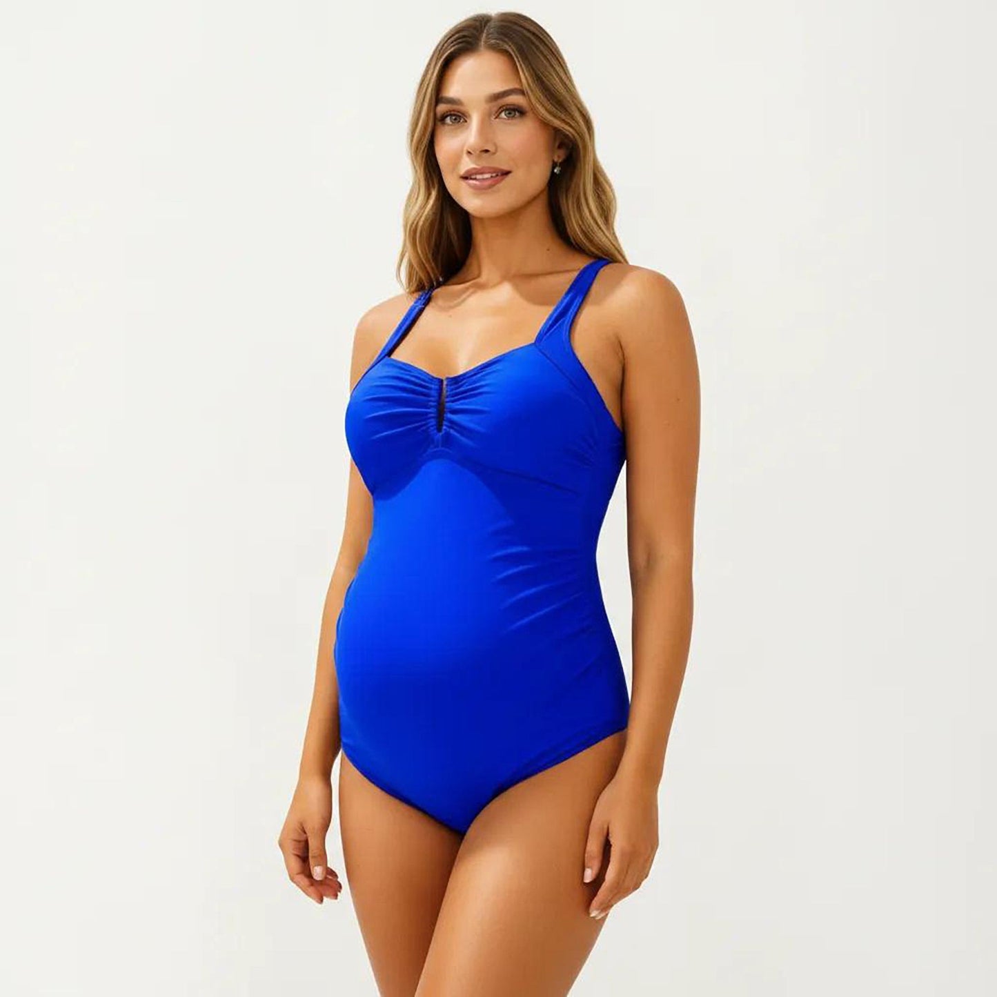 Maternity One-Piece Swimsuit with Ruched Front and Keyhole Detail