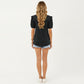 Short Puff Sleeve Top with Scoop Neck Textured Knit Relaxed Fit Casual Shirt