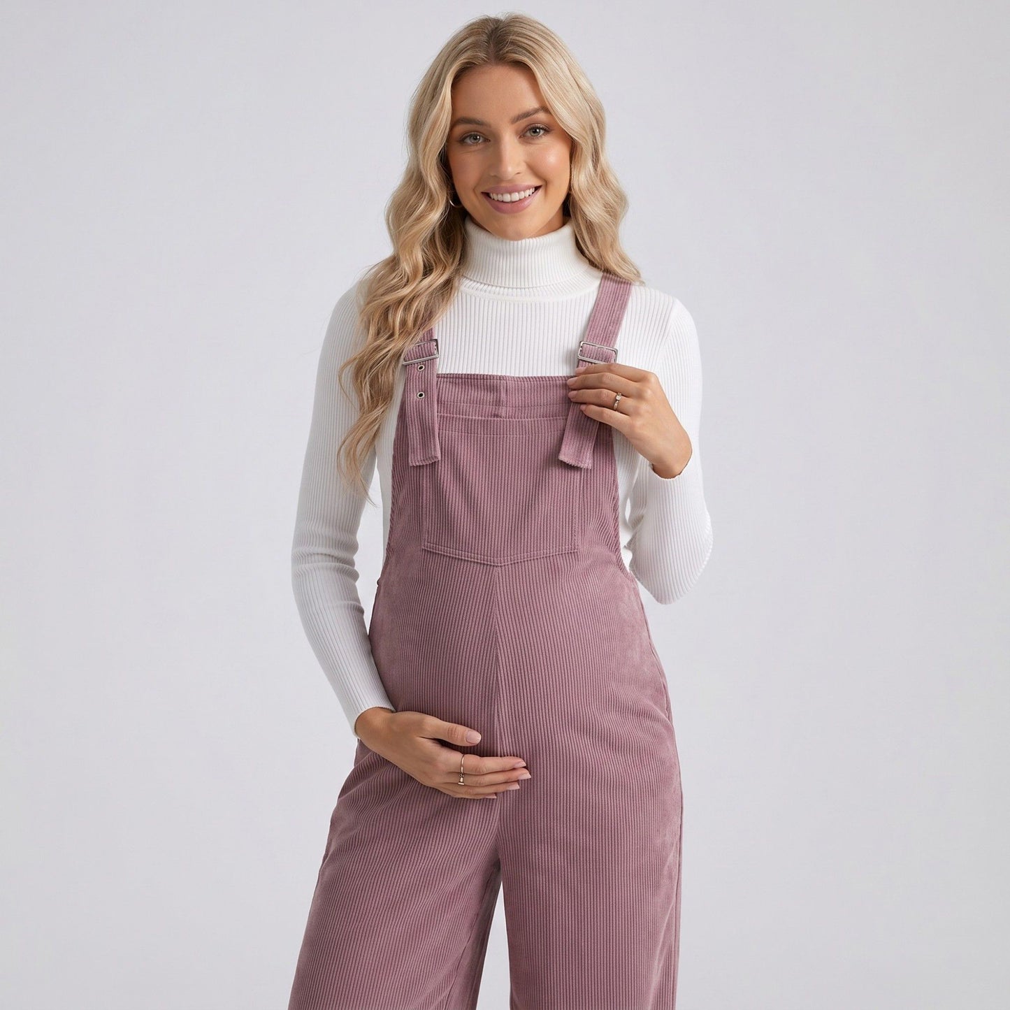 Maternity Corduroy Overall Jumpsuit with Adjustable Straps and Wide Leg Fit
