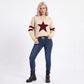 Star Graphic Striped Sleeve Crewneck Knit Sweater