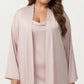 Plus Size 2-Piece Satin Nightgown Set with Long Sleeve Open Front Robe Sleeveless Slip Dress Sleepwear