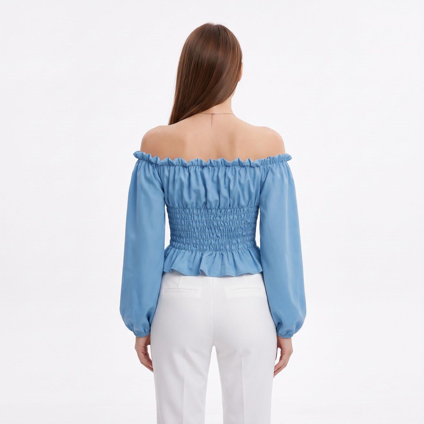 Off Shoulder Lace Up Corset Long Sleeve Peplum Blouse