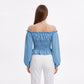 Off Shoulder Lace Up Corset Long Sleeve Peplum Blouse