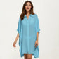 Button Front Swim Cover Up Shirt Dress Loose Lightweight Beach Kaftan