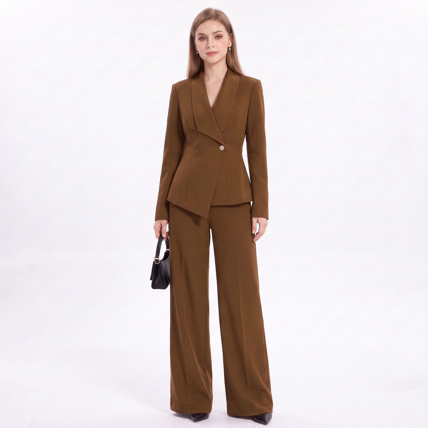 Shawl Collar Blazer and Straight Leg Pants Two Piece Suit Set
