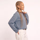 Striped Textured Knit Drop Shoulder Cropped Sweater