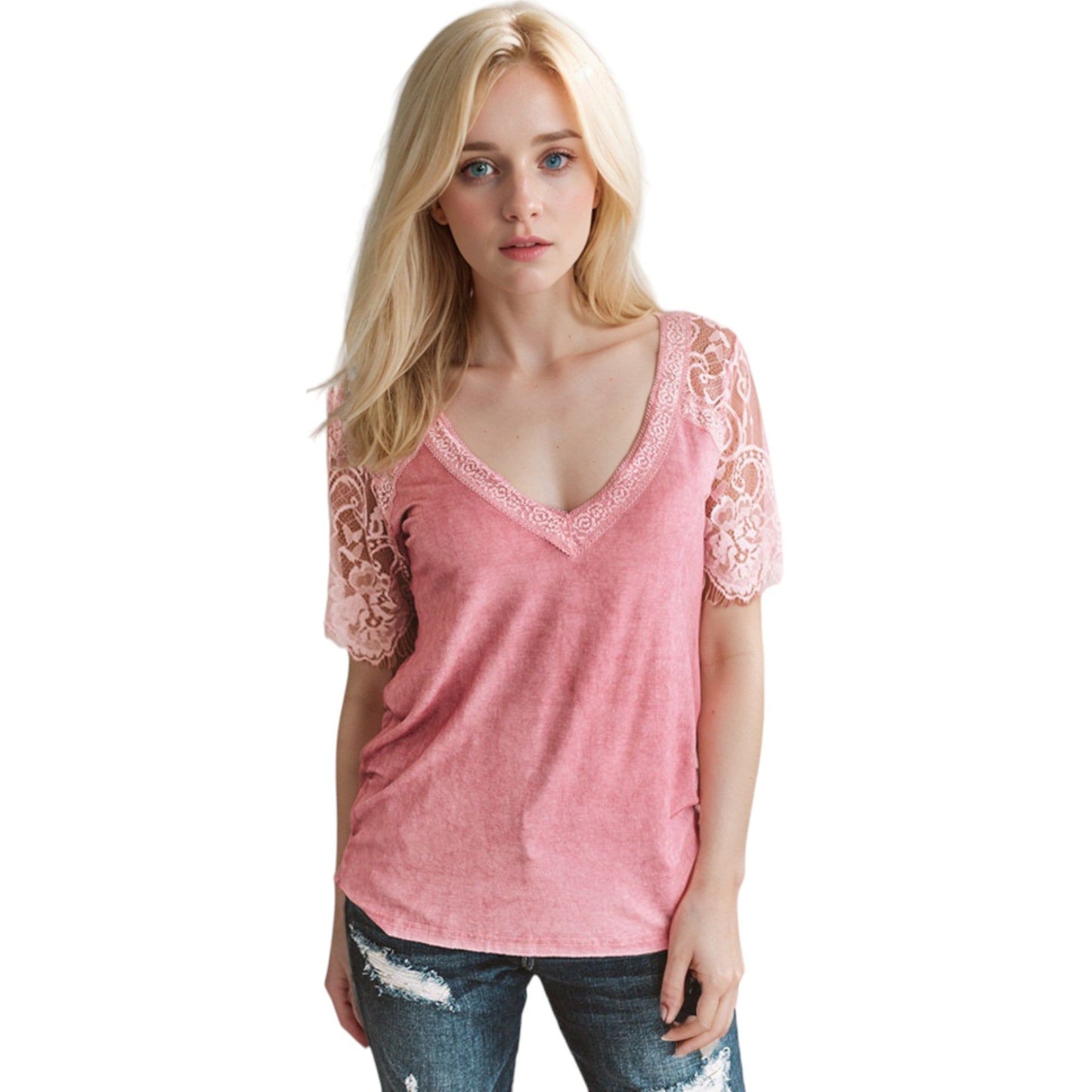 Short Sleeve T-Shirt V Neck Cotton Summer Casual Tops