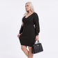 Plus Size V Neck Ribbed Waist Sweater Dress