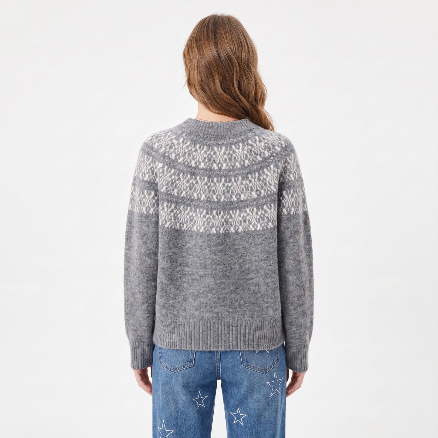 Fair Isle Button Front Crew Neck Cardigan