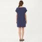 Short Sleeve Shift Dress with Split V Neck Embroidered Detail Relaxed Fit Casual Tunic Dress