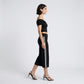 Crossover Waistband Side-Stripe Cropped Wide-Leg Trousers