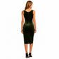 Velvet Bodycon Midi Dress with Square Neckline Wide Straps Back Zipper Side Slit and Fitted Silhouette
