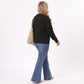 Plus Size Contrast Collar V-Neck Ribbed Sweater