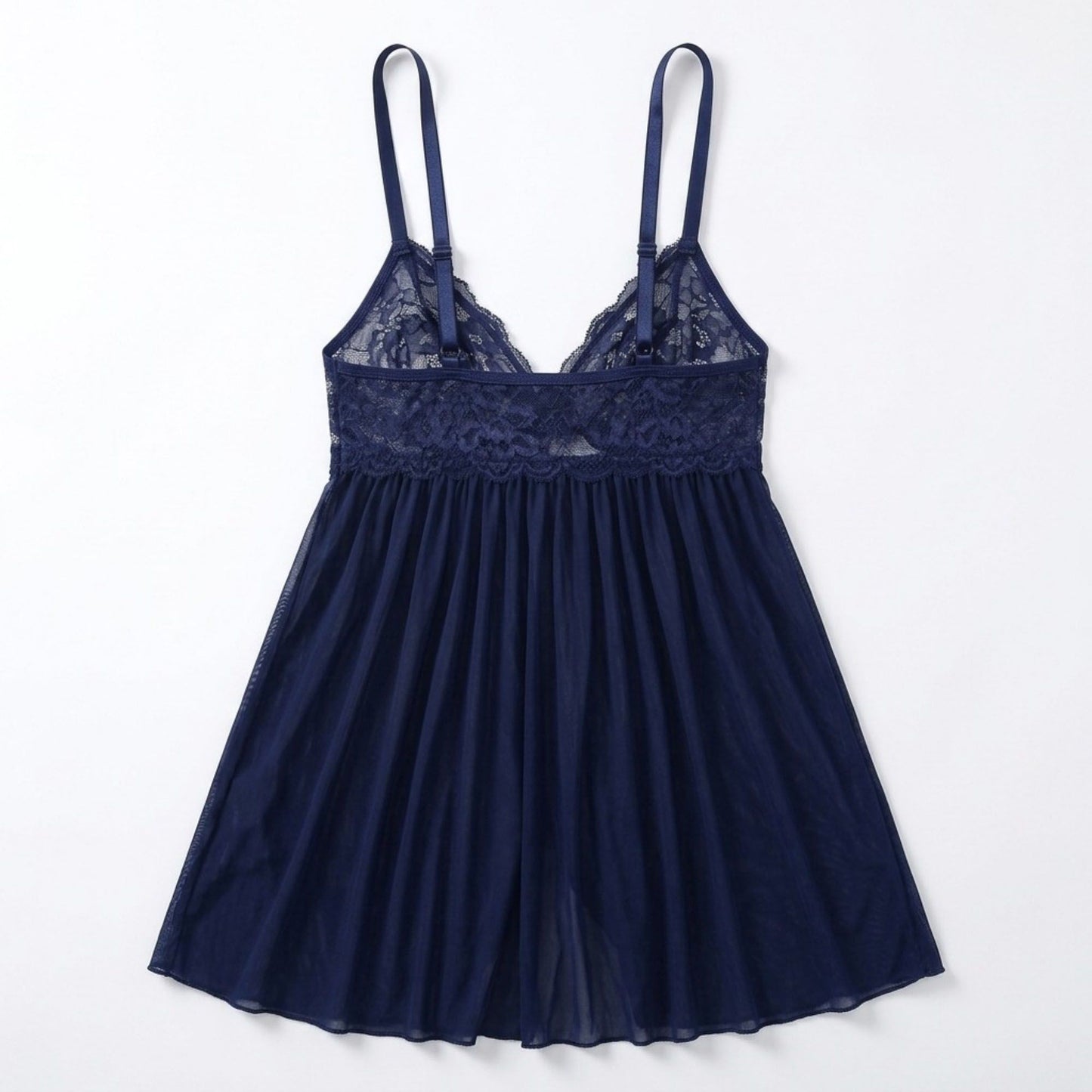 Lace Babydoll Chemise with V Neck Ribbon Bow and Flowy Skirt